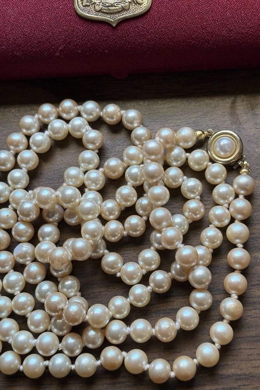 Vtg Majorica Simulated Pearl Necklace Long Opera Cream 7-8mm 44” Original Box